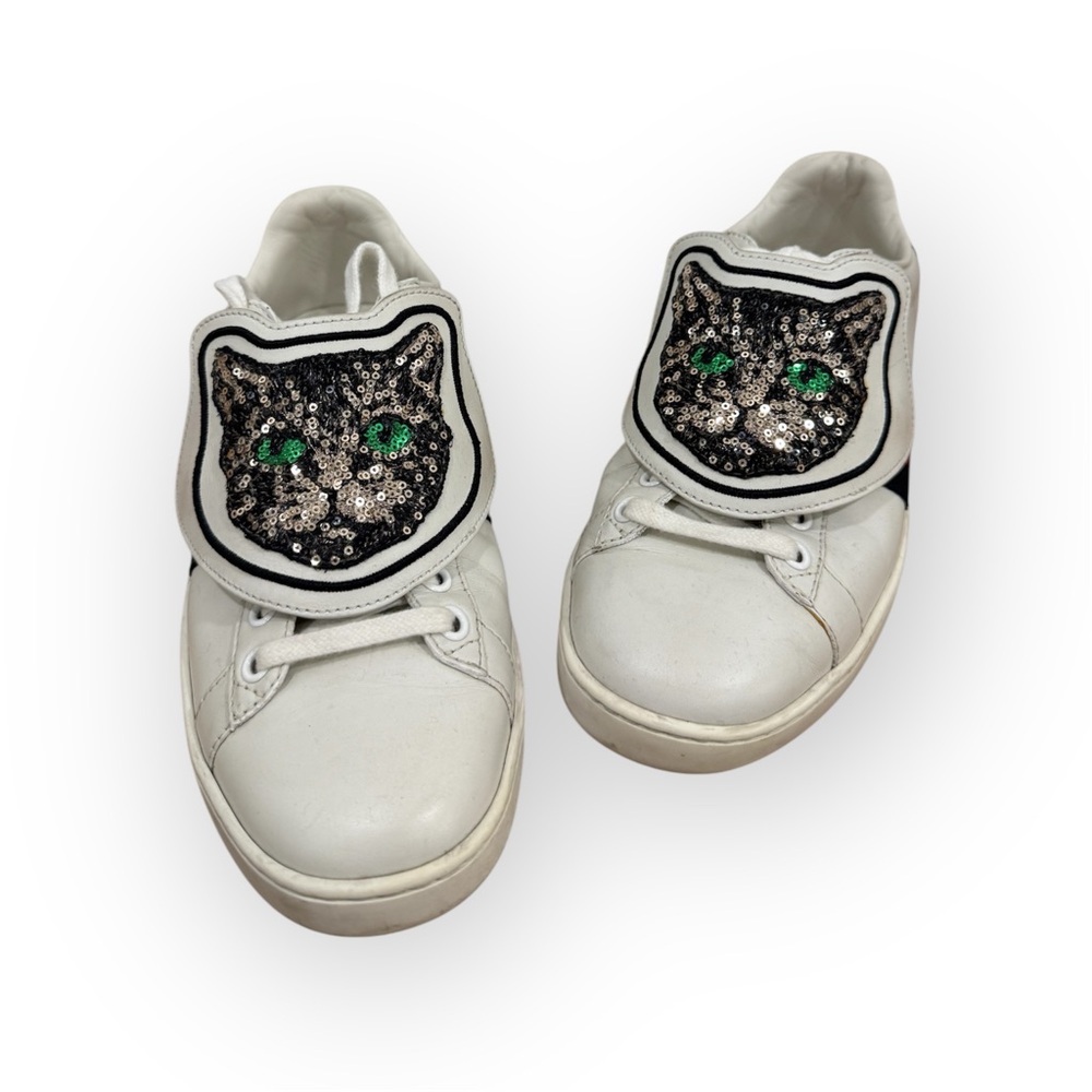 GUCCI  Calfskin Sequins Web Cat Womens Ace Sneakers 37 EU